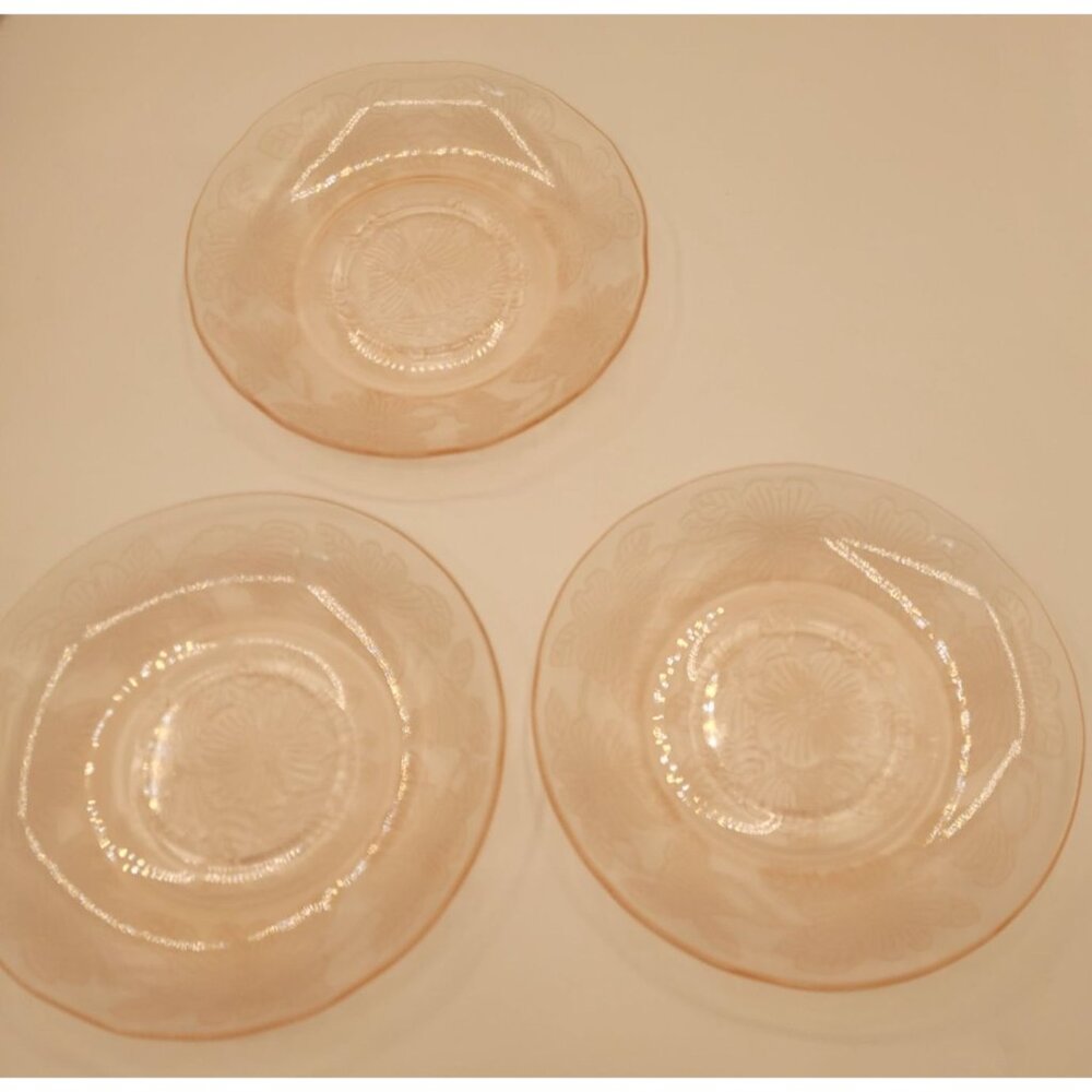 Set of 3 Vintage Macbeth Evans Dogwood Pink Depression Glass‎ Saucers 6"